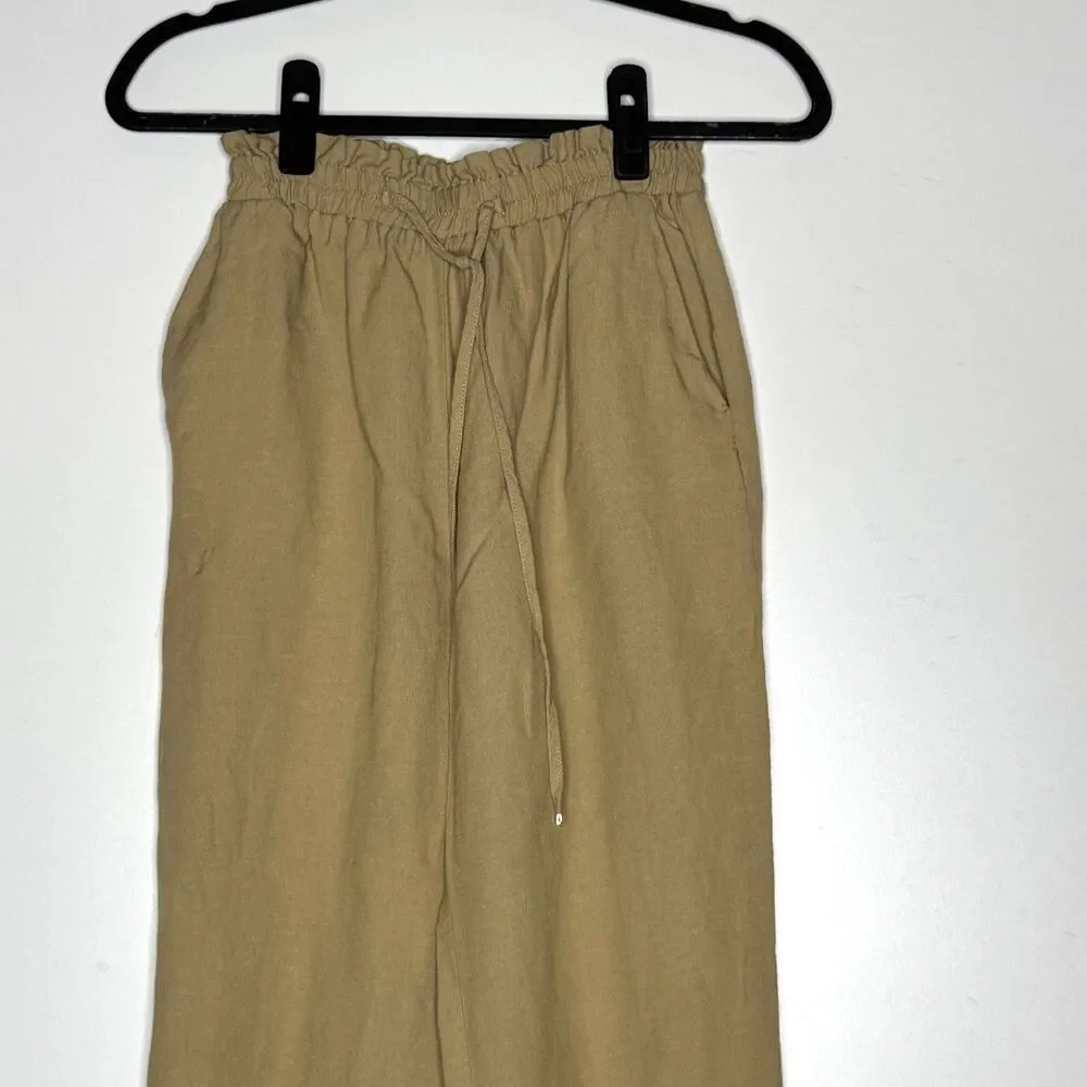 Zara Linen Blend Paperbag High Rise Jogger Pants Women's Size XS